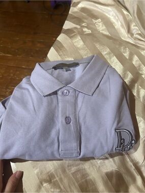 Dior Men's Lavender Polo Shirt with Embroidered 'Dior’ Logo